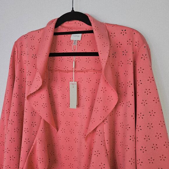 New Cupio Peach Solid Ruffle Scuba Floral Eyelet Open Front Blazer Jacket Large - Picture 12 of 15